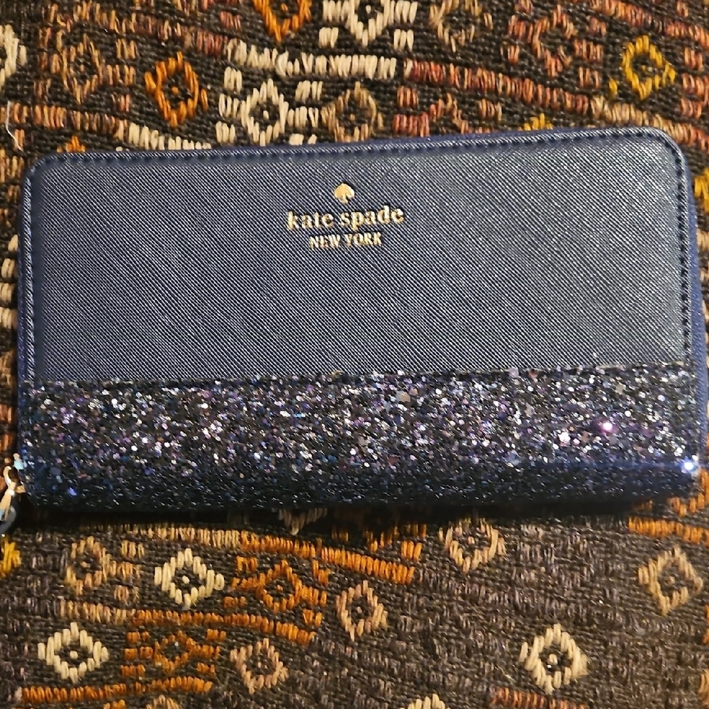 Kate Spade Navy Glitter Greta Court NEDA Glitter Wallet NWOT